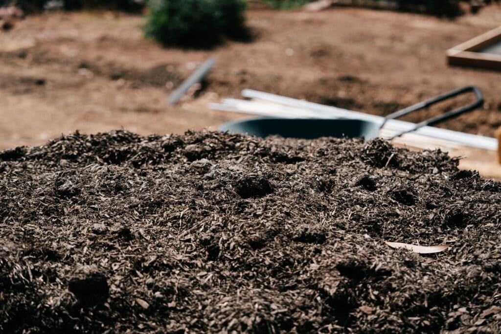 Close-up of rich compost used to fill raised garden beds