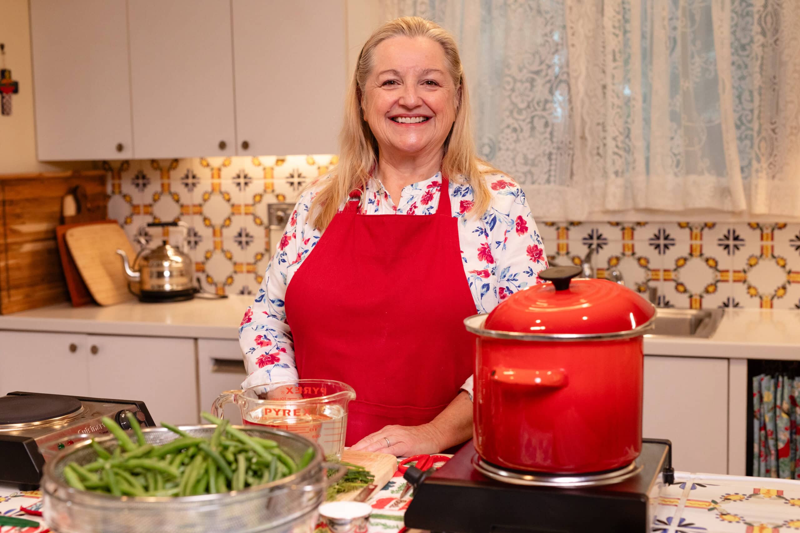 Smiling Woman with Food